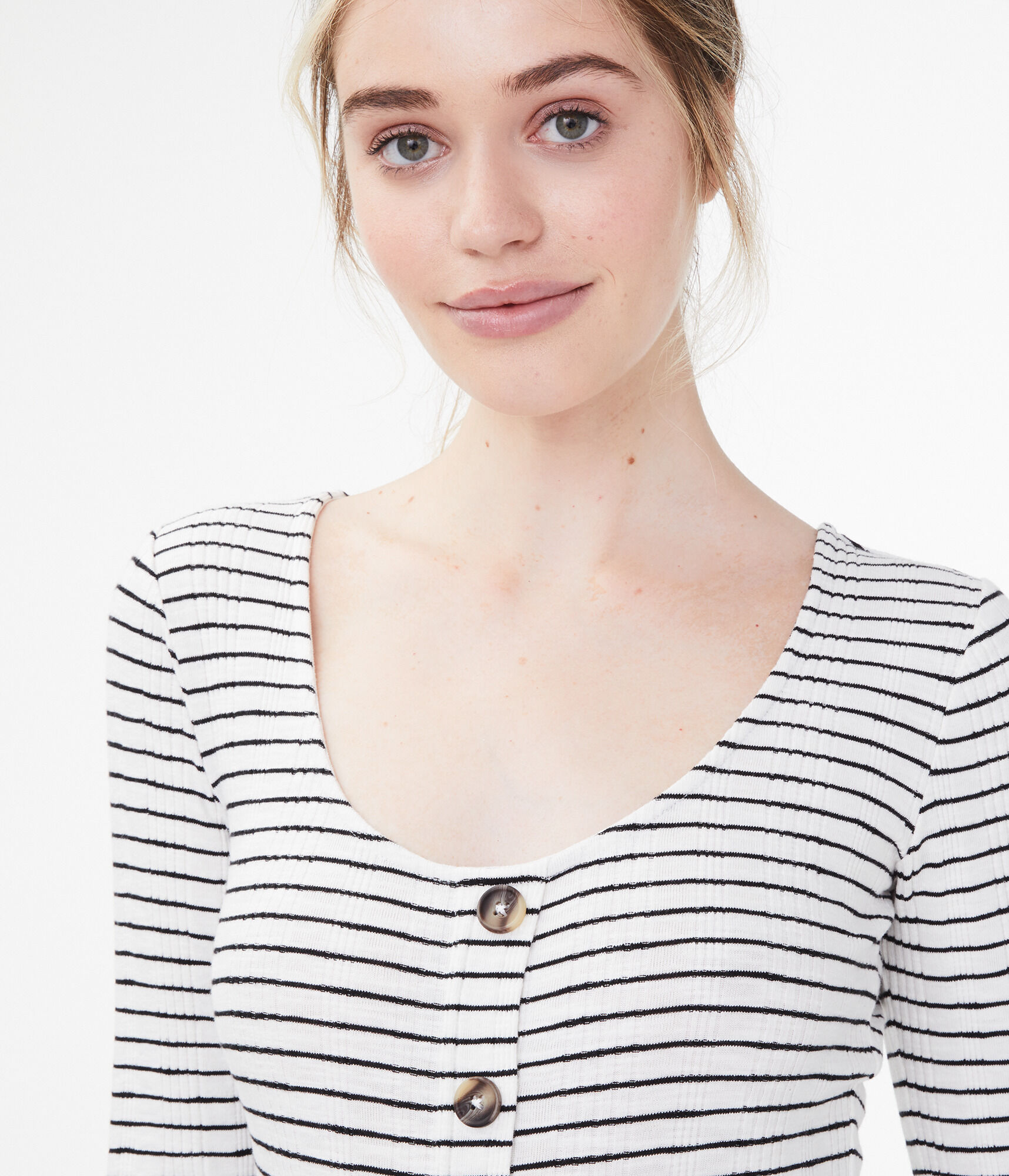 Long Sleeve Seriously Soft Striped Button-Front Top