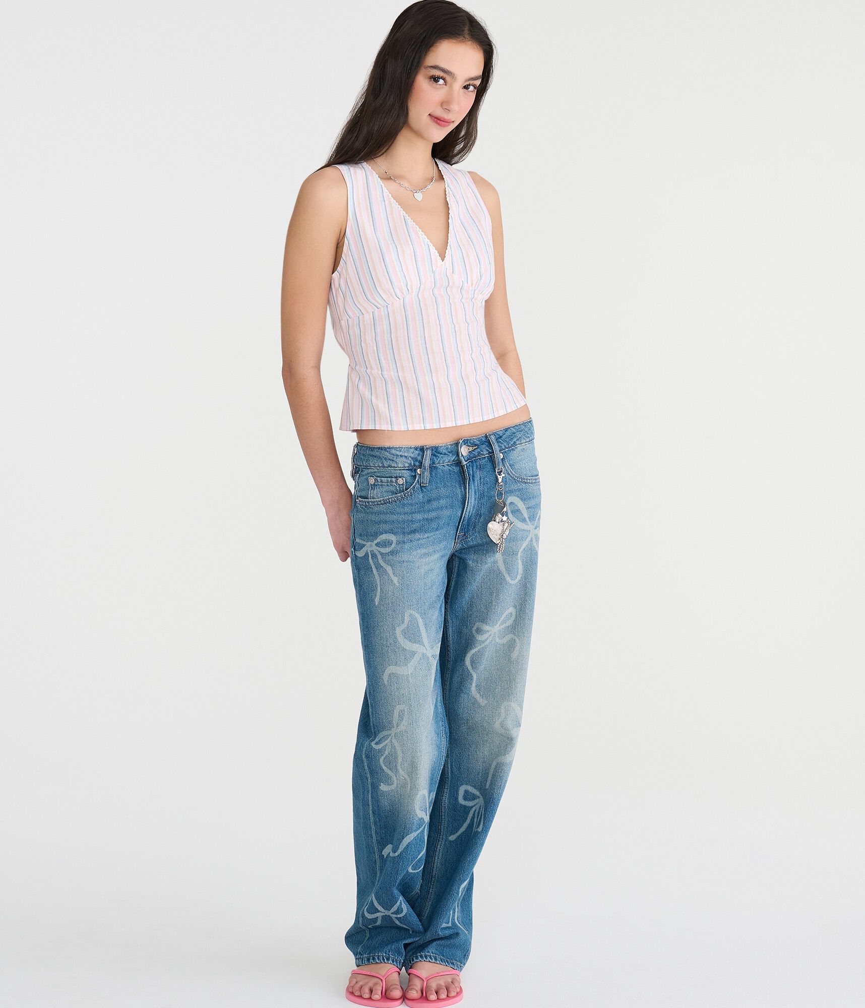 Striped Tie-Back V-Neck Tank Top