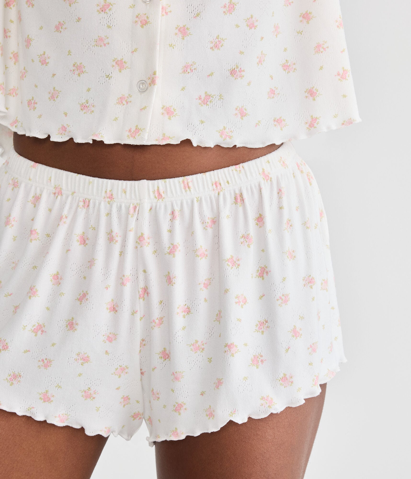 Printed Pointelle Knit Sleep Shorts