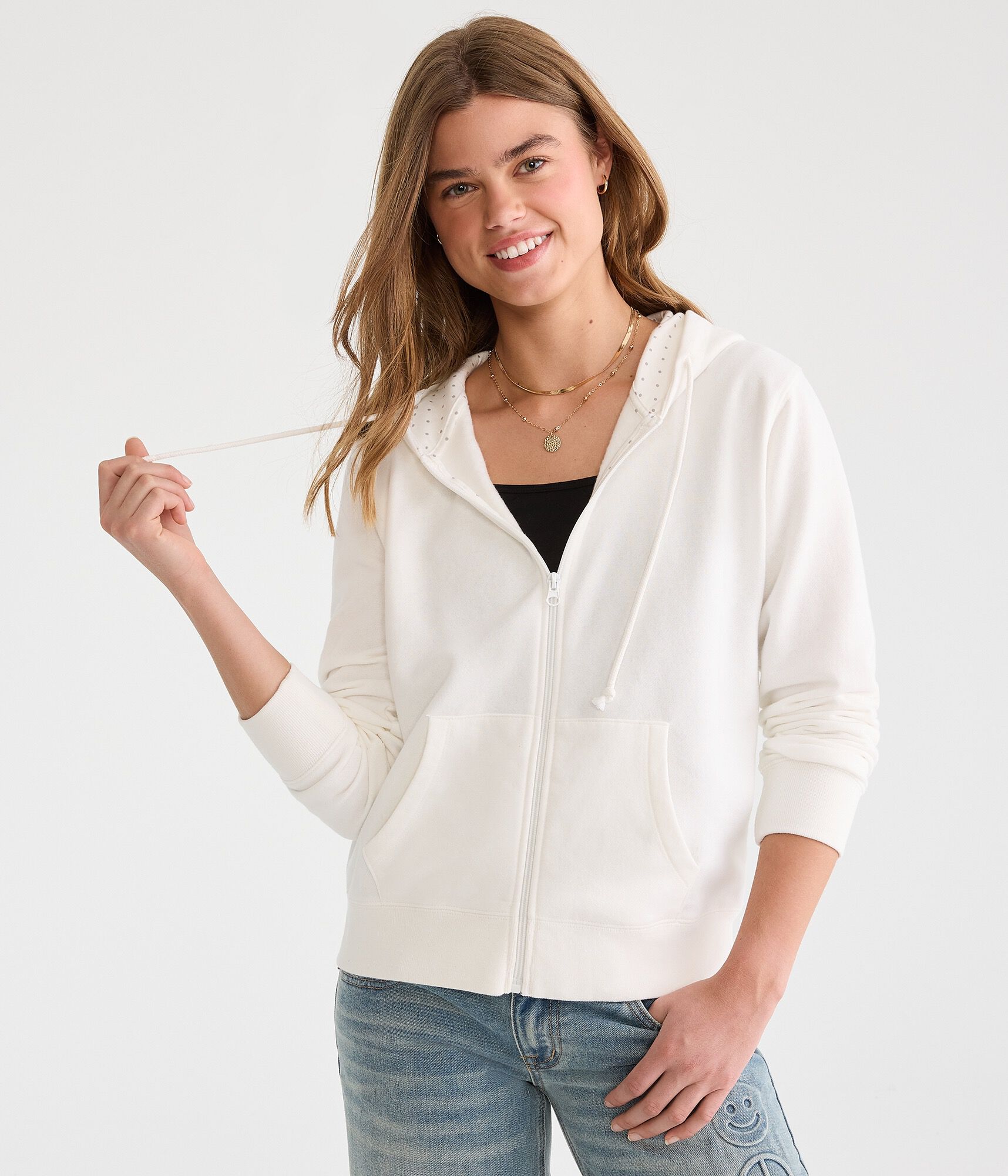 Polka Dot Lined Full-Zip Hoodie