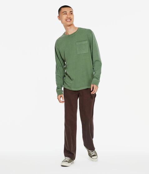Long Sleeve Washed Pocket Crew Tee