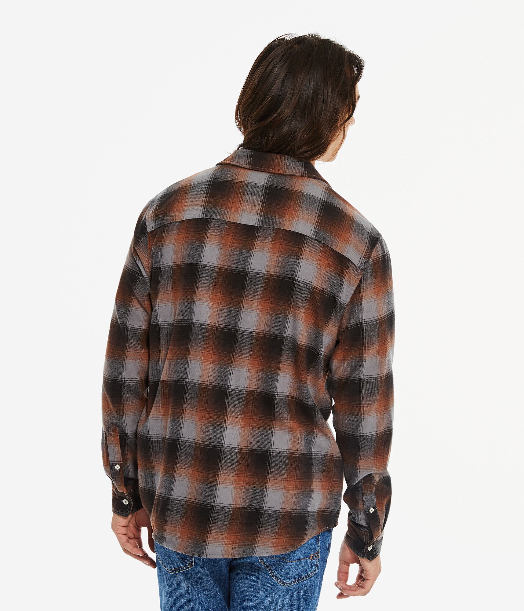 Long Sleeve Relaxed Washed Plaid Flannel Shirt