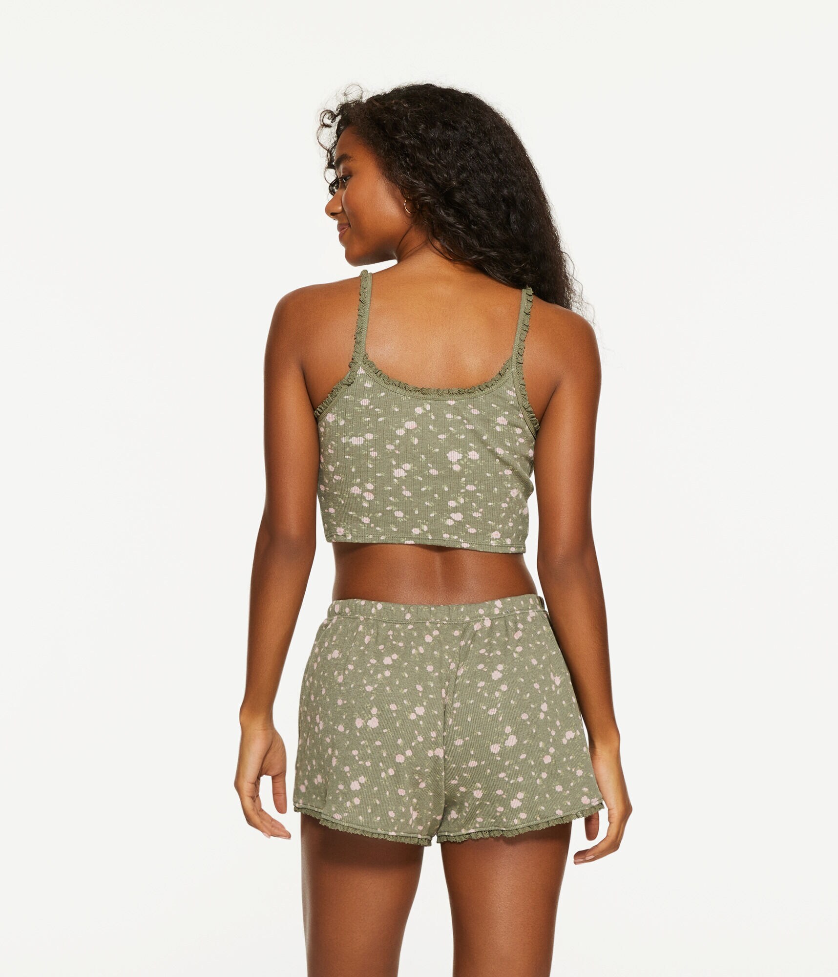 Floral Lace-Trim Cropped Sleep Tank