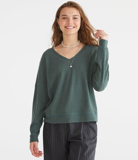 Long Sleeve Wear 2 Ways Cozy Waffle Tee