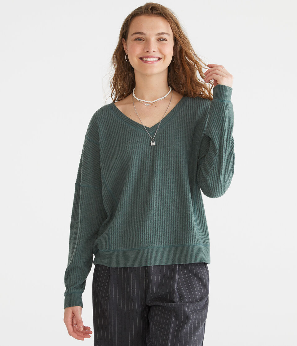 Long Sleeve Wear 2 Ways Cozy Waffle Tee