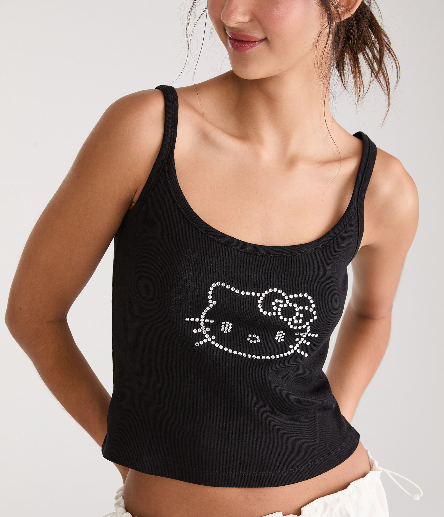 Hello Kitty | Aero Rhinestone Face Cropped Tank