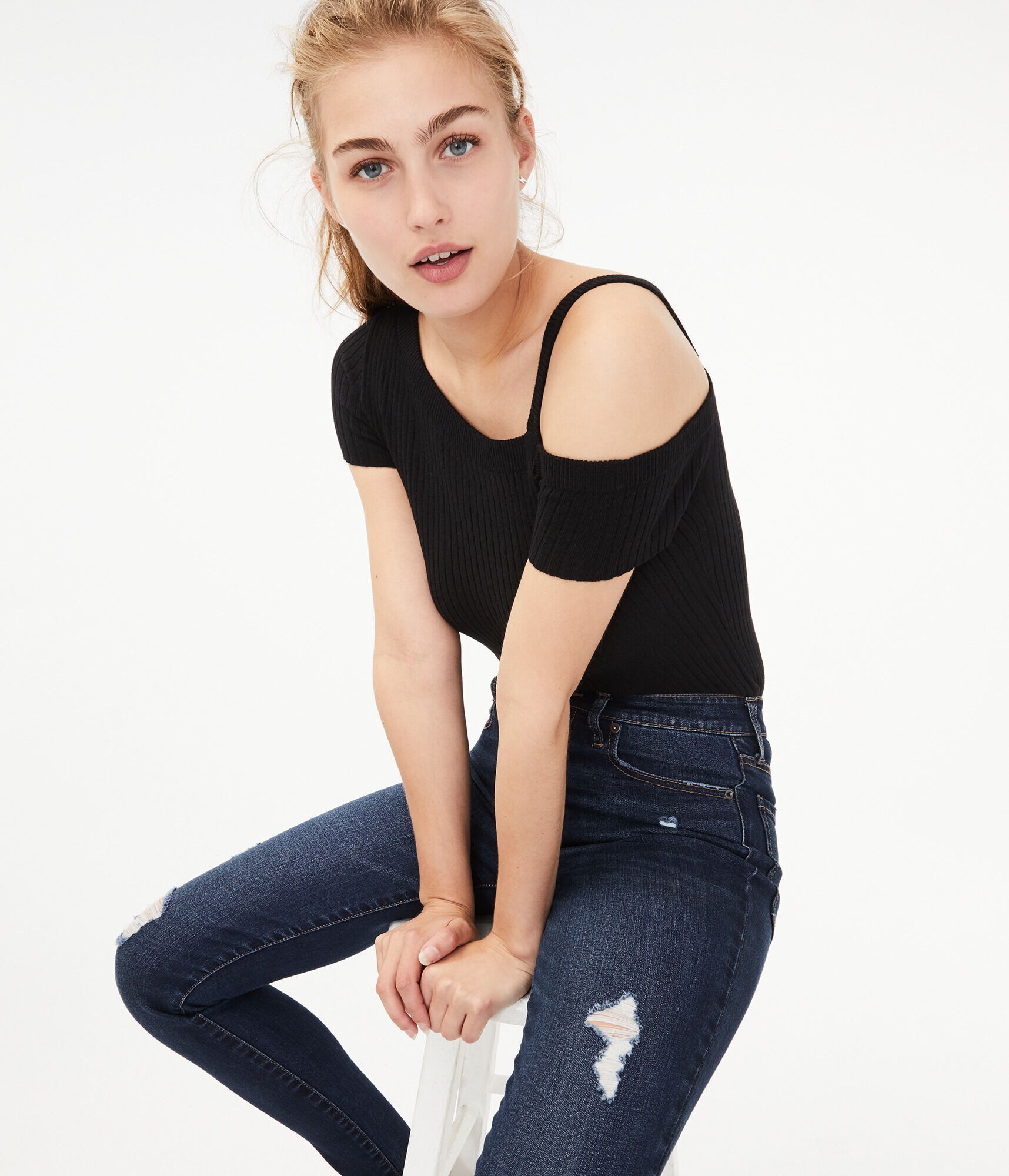 Ribbed One-Shoulder Bodycon Top