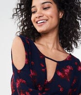 Long Sleeve Floral Cold-Shoulder Top