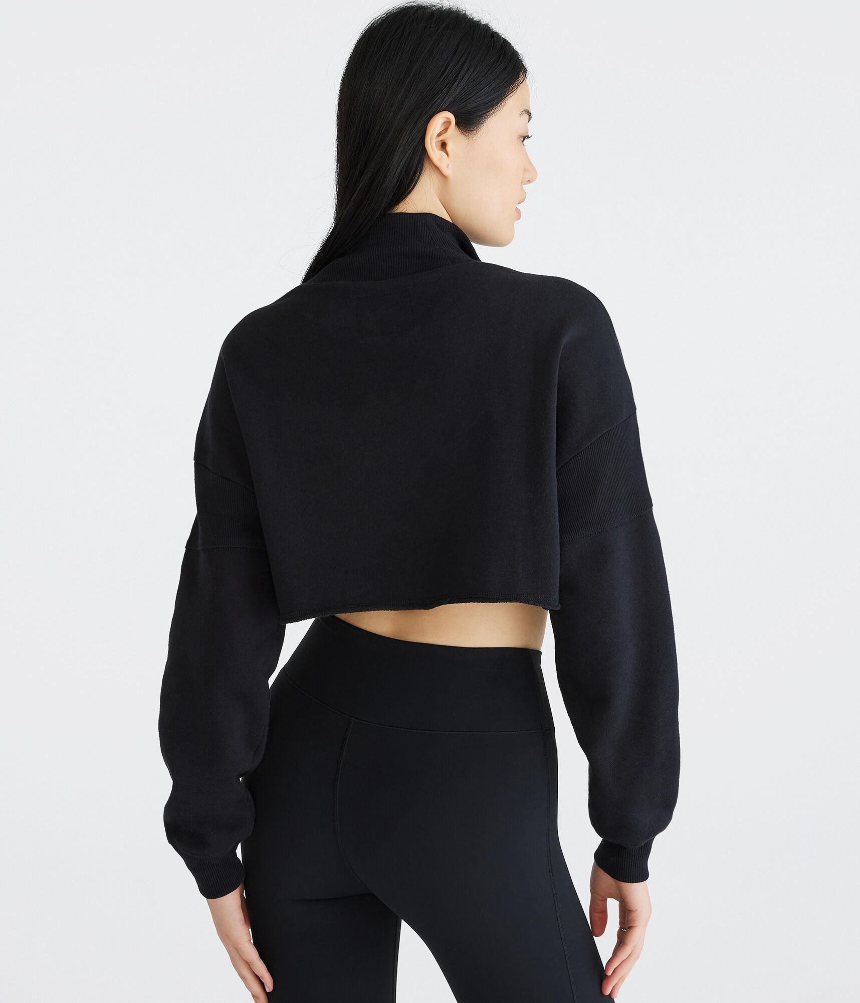 Ribbed Cropped Half-Zip Sweatshirt