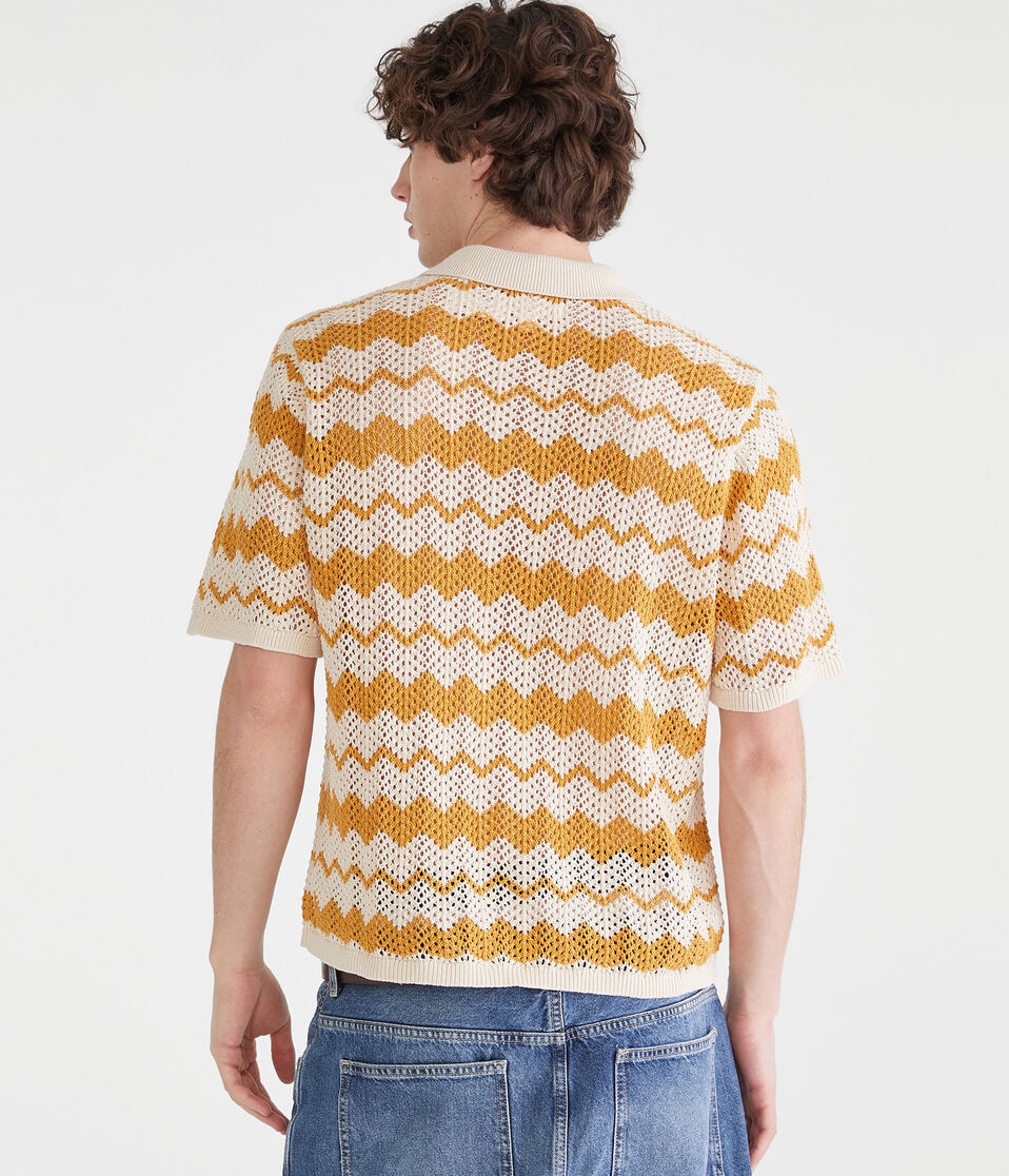 MenTopsShirtsChevron Crocheted Buttoned Sweater PoloChevron Crocheted Buttoned Sweater Polo