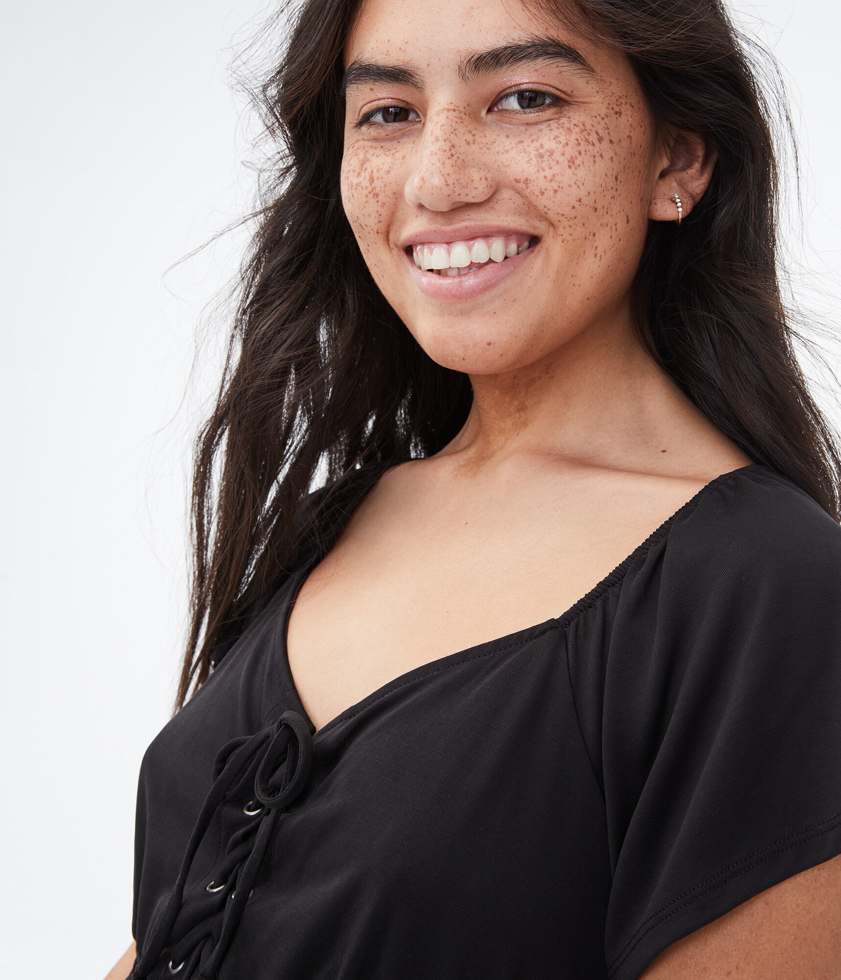Flutter Sleeve Lace-Up Top