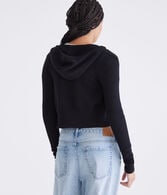 Solid Cropped Full-Zip Hooded Sweater
