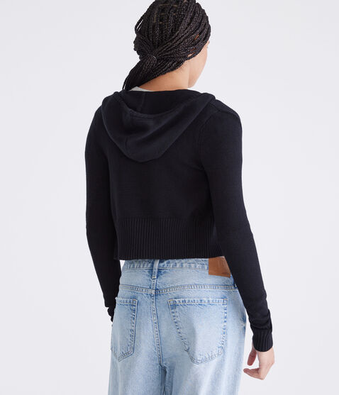 Solid Cropped Full-Zip Hooded Sweater Solid Cropped Full-Zip Hooded Sweater