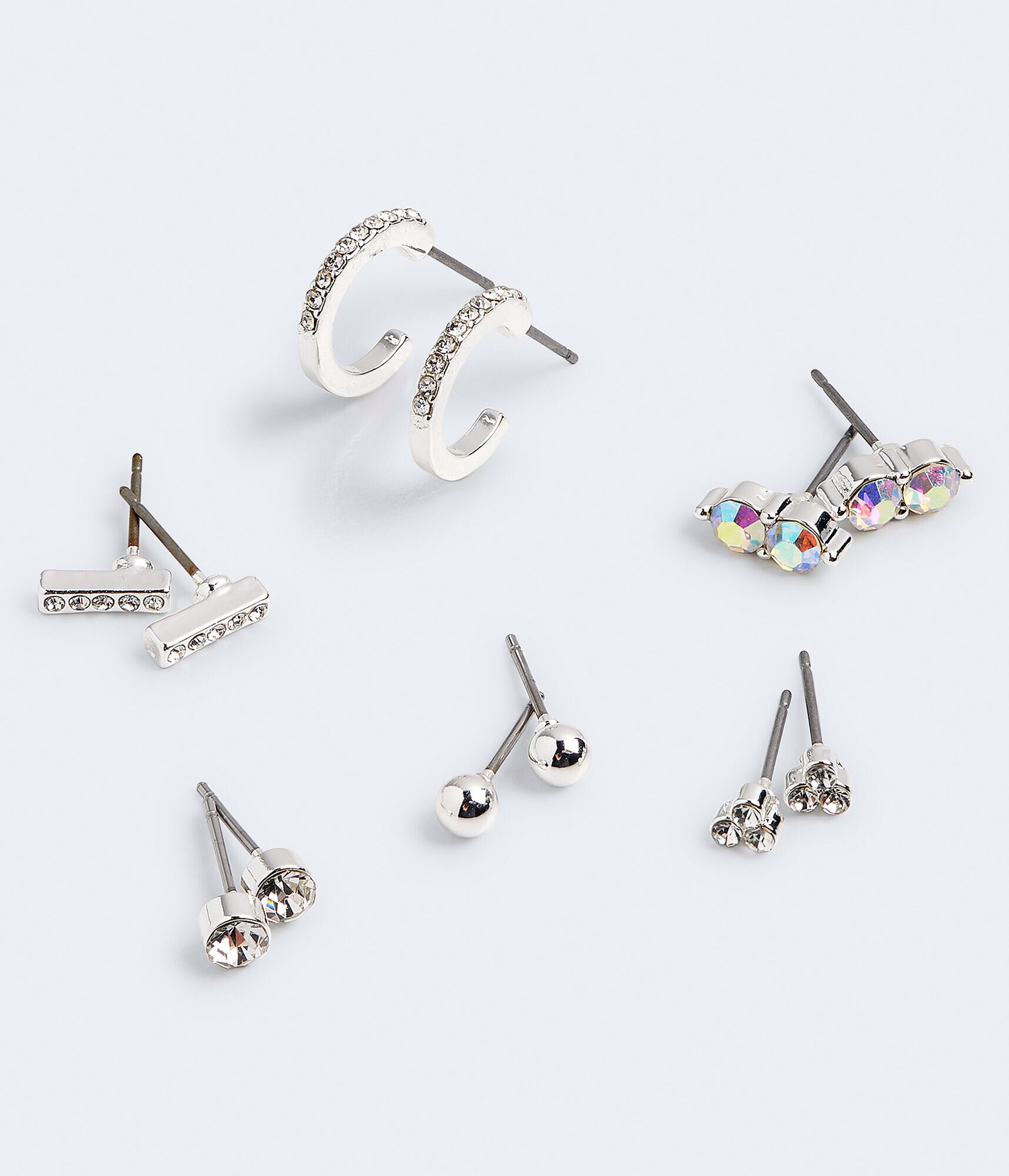 Clear &amp; Iridescent Rhinestone Stud Earring 6-Pack