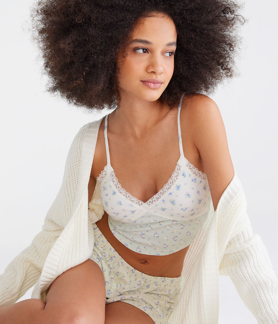 Floral Crossover Lace Cropped Cami