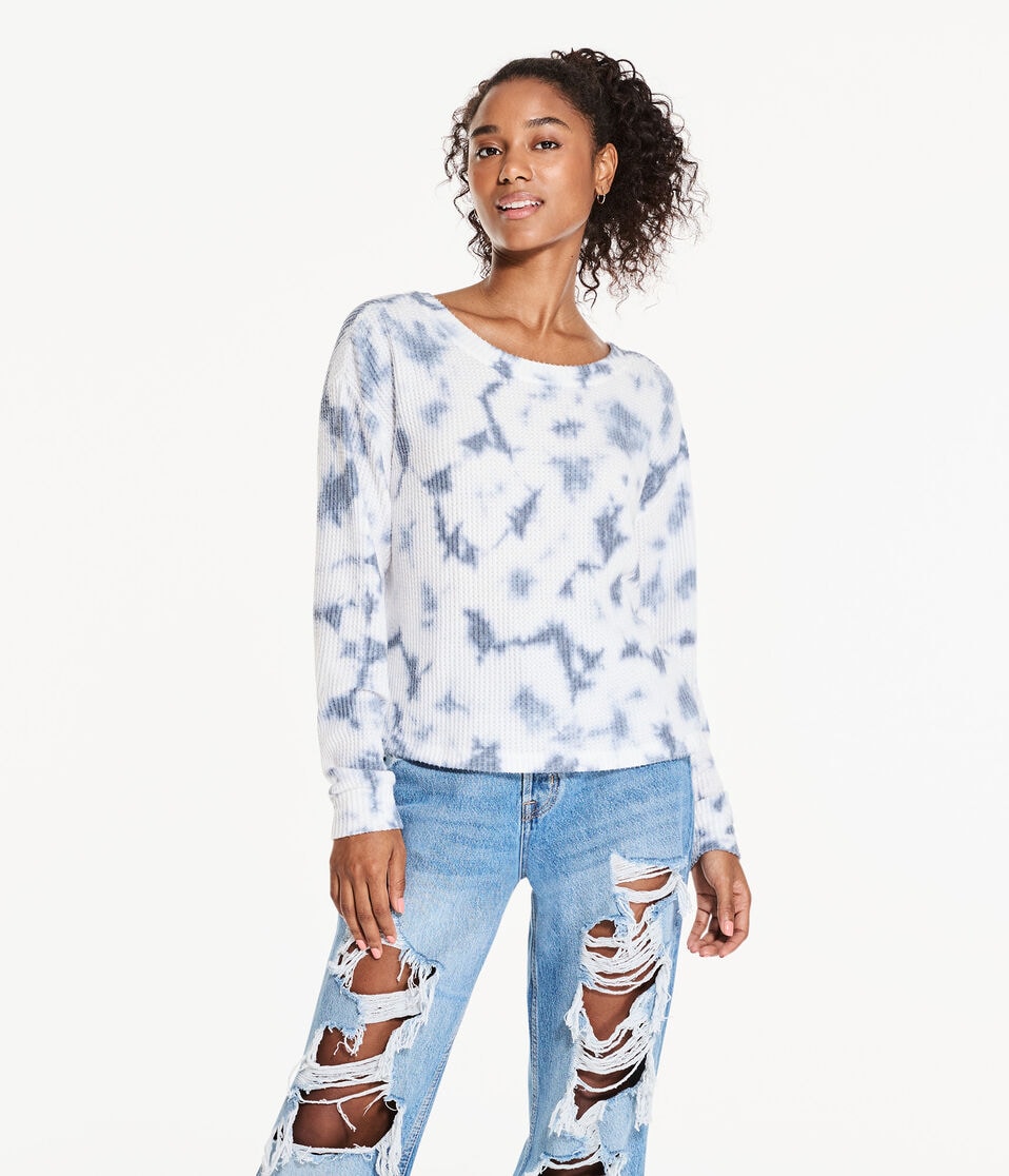 Long Sleeve Tie-Dye Waffle-Knit Reversible Tee
