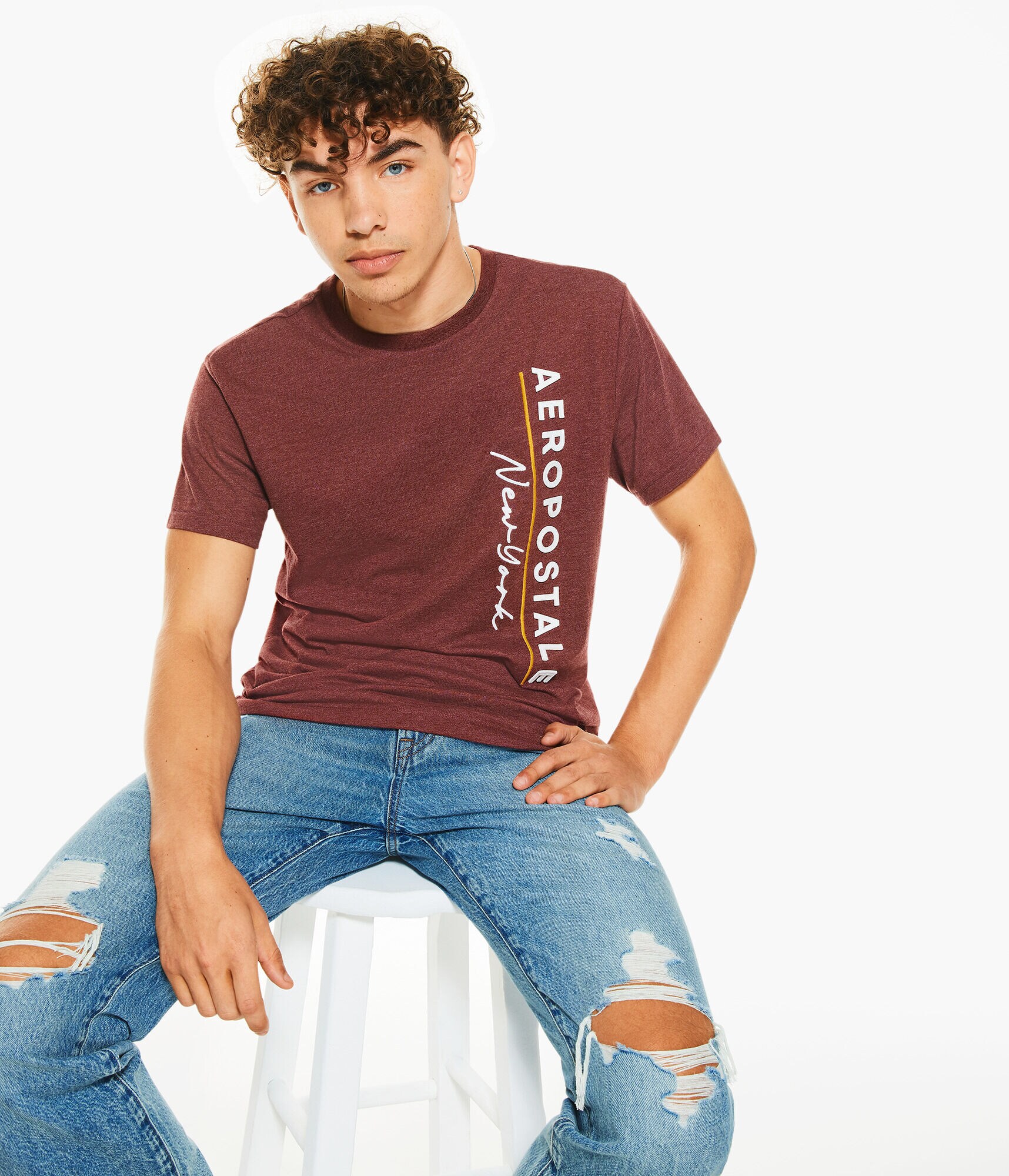 Aeropostale New York Vertical Appliqu&eacute; Graphic Tee