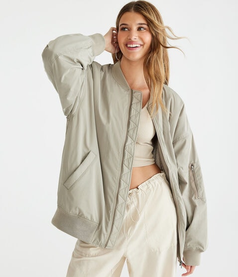 Oversized Sherpa-Lined Bomber Jacket Oversized Sherpa-Lined Bomber Jacket