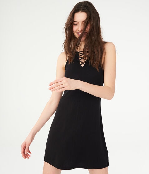 Solid Lace-Up Shift Dress Solid Lace-Up Shift Dress