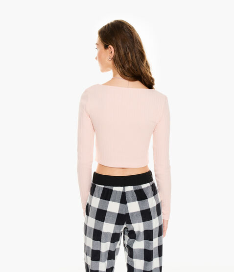 Long Sleeve Tie-Front Cropped Shrunken Tee