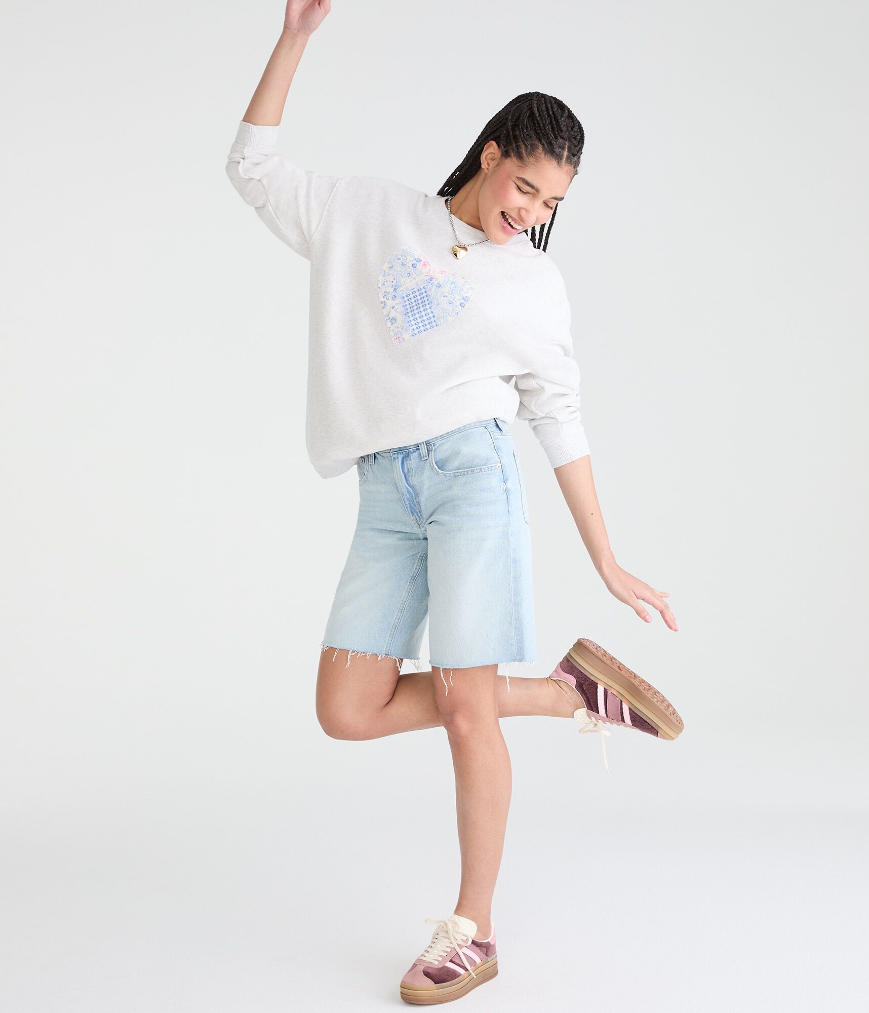 Cloud Soft Patchwork Heart Oversized Crew Sweatshirt