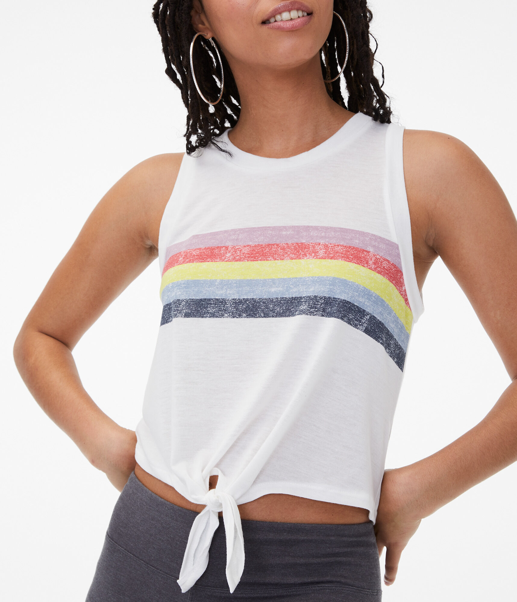 Chest Stripe Tie-Front Muscle Tank