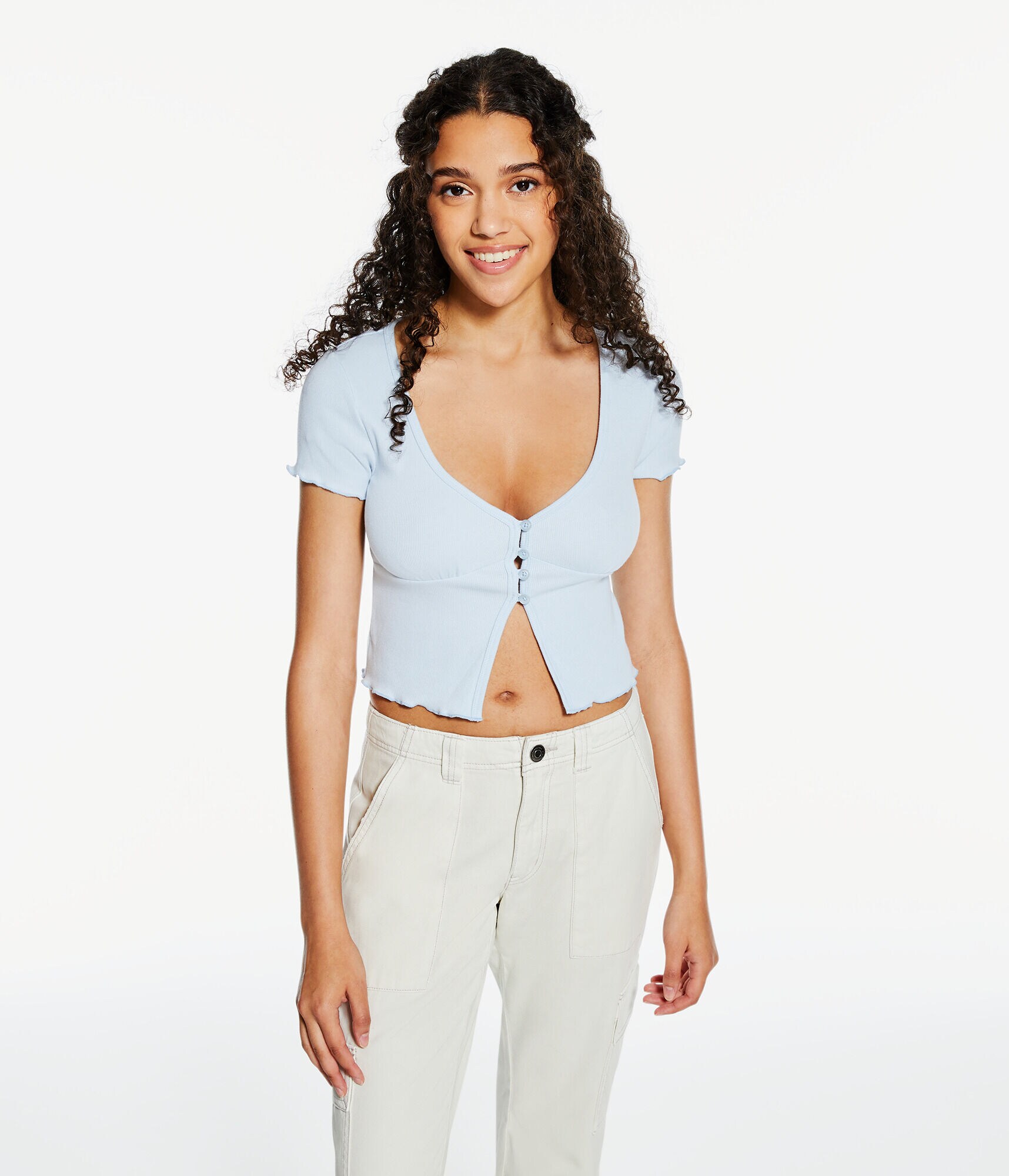 Flyaway Button-Front Cropped Tee