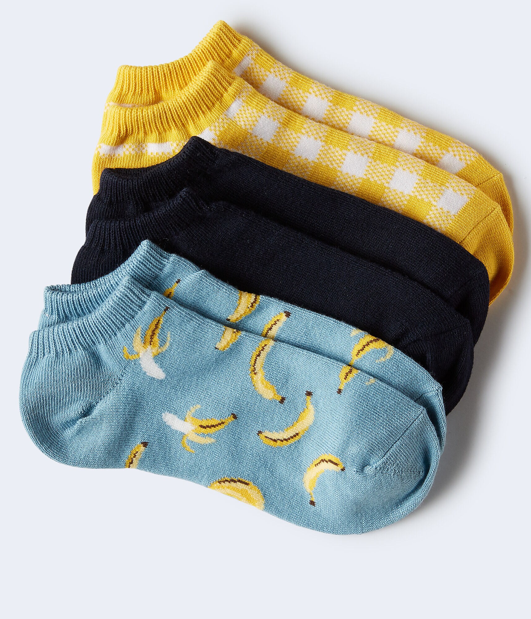 3-Pack Banana, Gingham &amp; Solid Ankle Socks