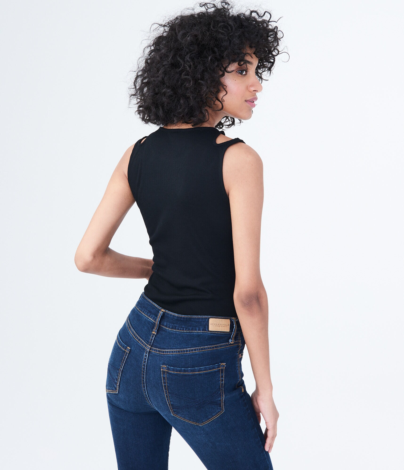 Ribbed Slash-Strap Bodycon Tank