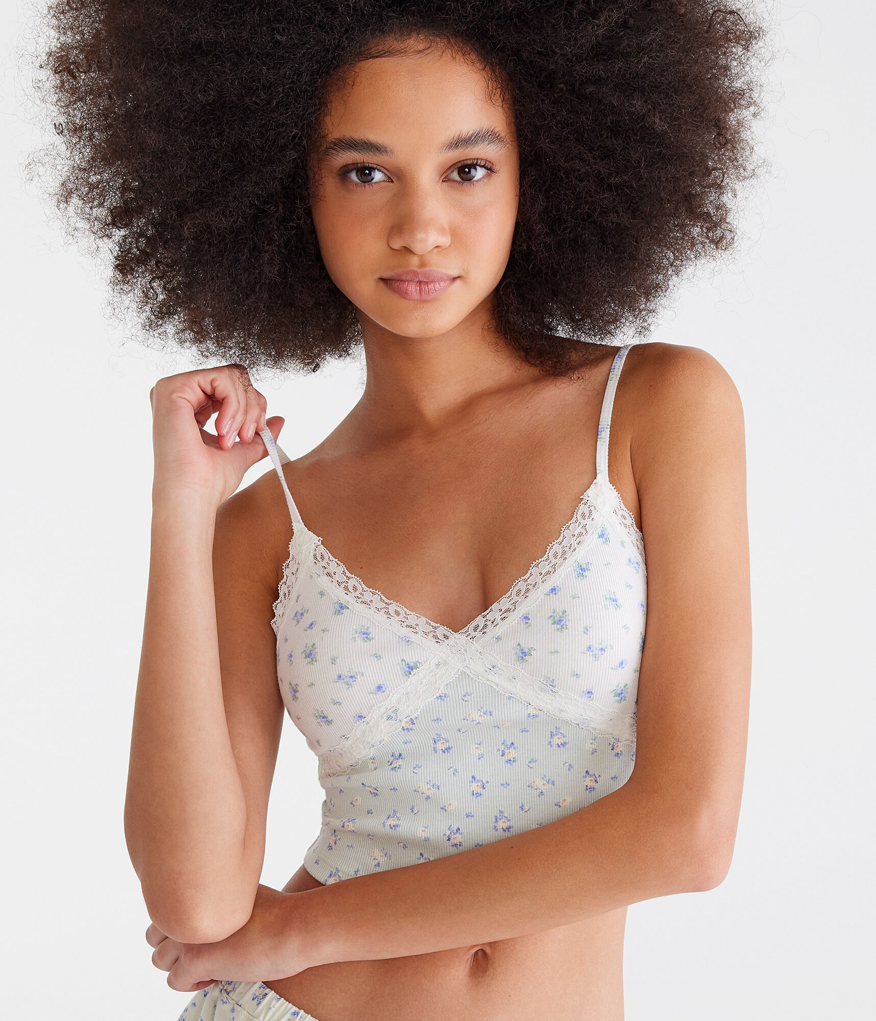 Floral Crossover Lace Cropped Sleep Cami