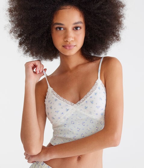 Floral Crossover Lace Cropped Cami