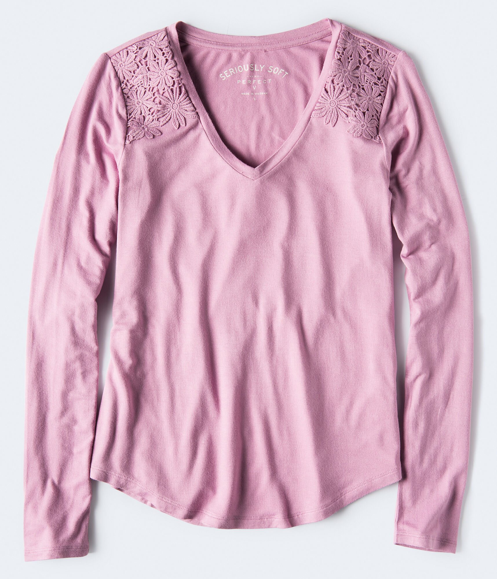 Long Sleeve Seriously Soft Lace Shoulder V-Neck Tee