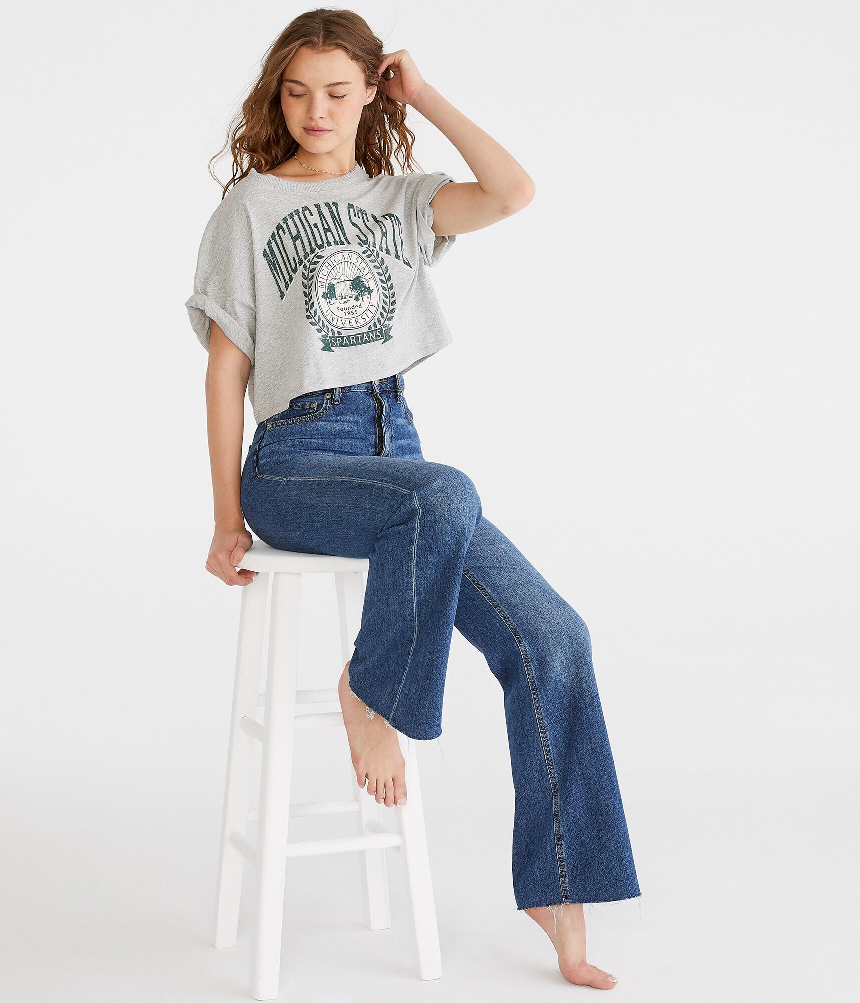 Michigan State Cropped Boyfriend Graphic Tee