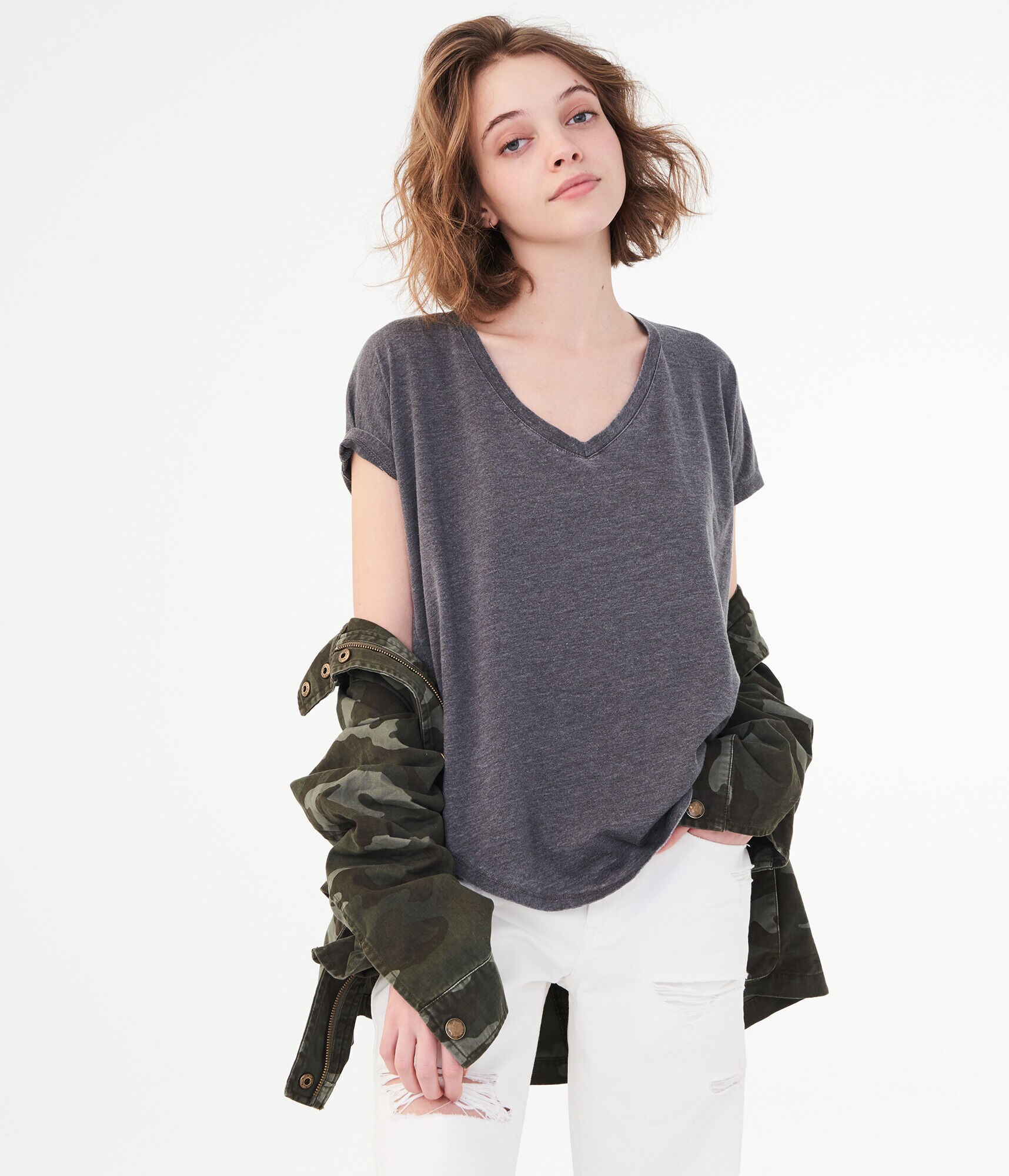Solid V-Neck Tunic Tee