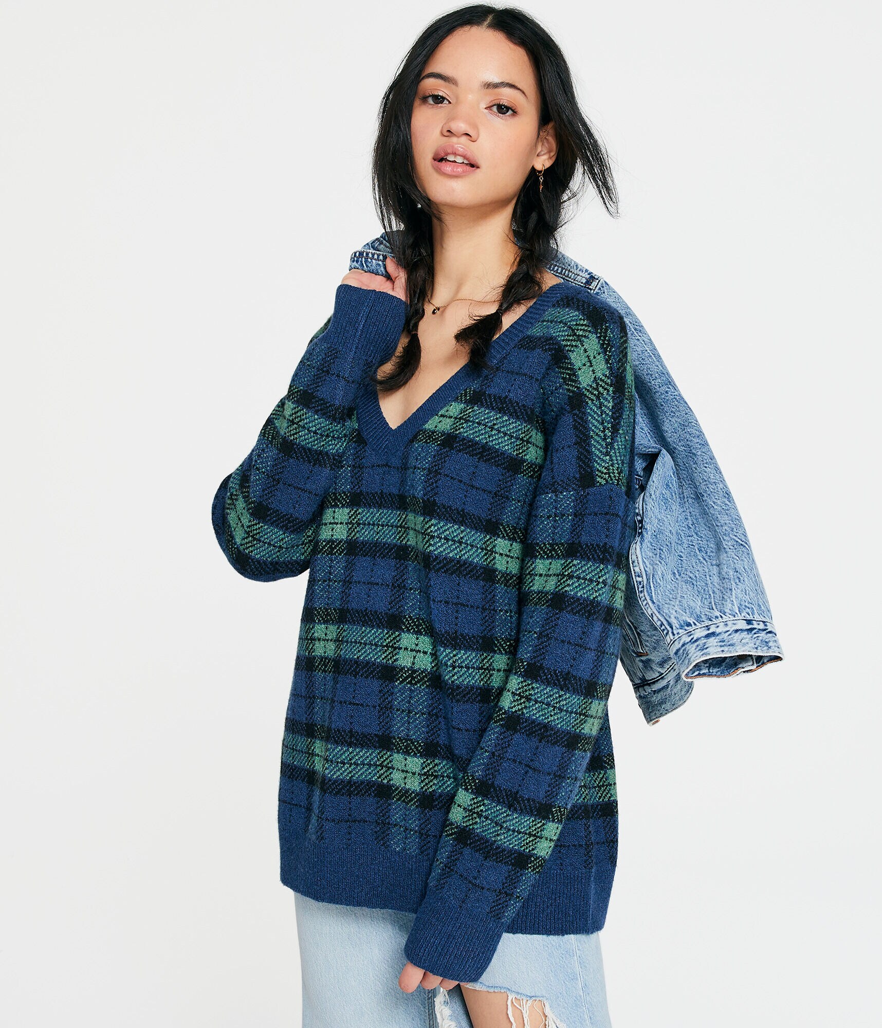 Plaid Oversized V-Neck Sweater