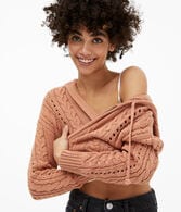 Cable-Knit Hooded Full-Zip Cropped Cardigan