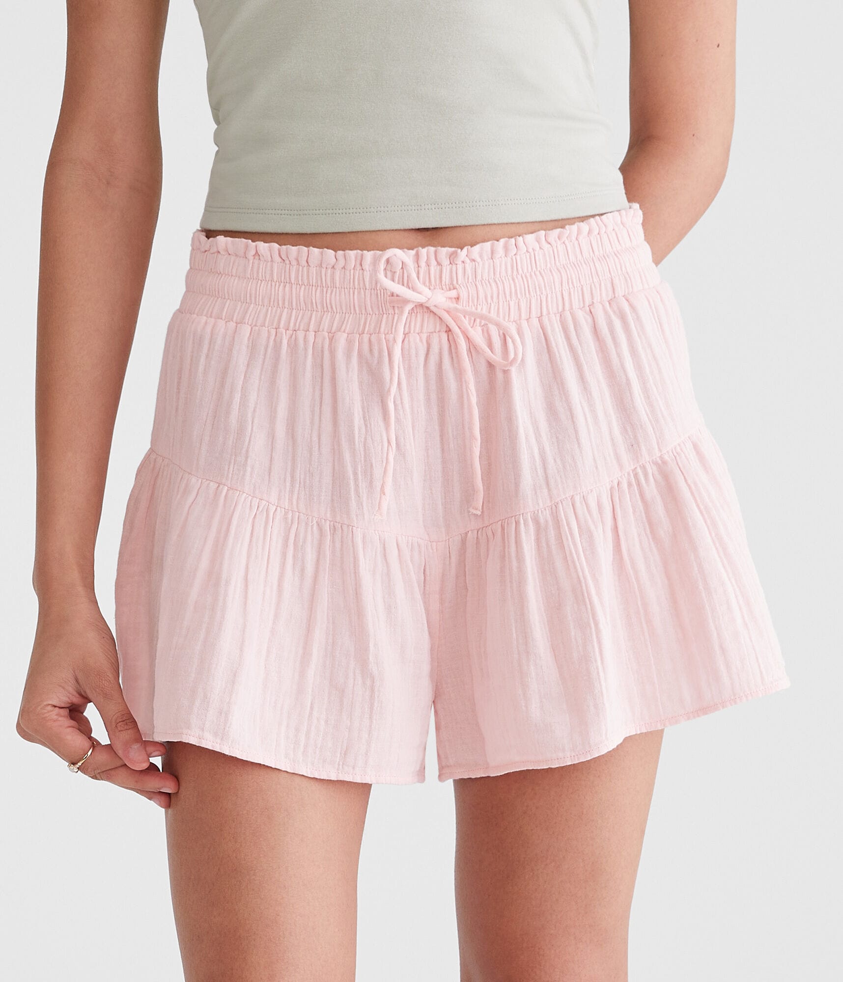 High-Rise Gauze Ruffle Shorts