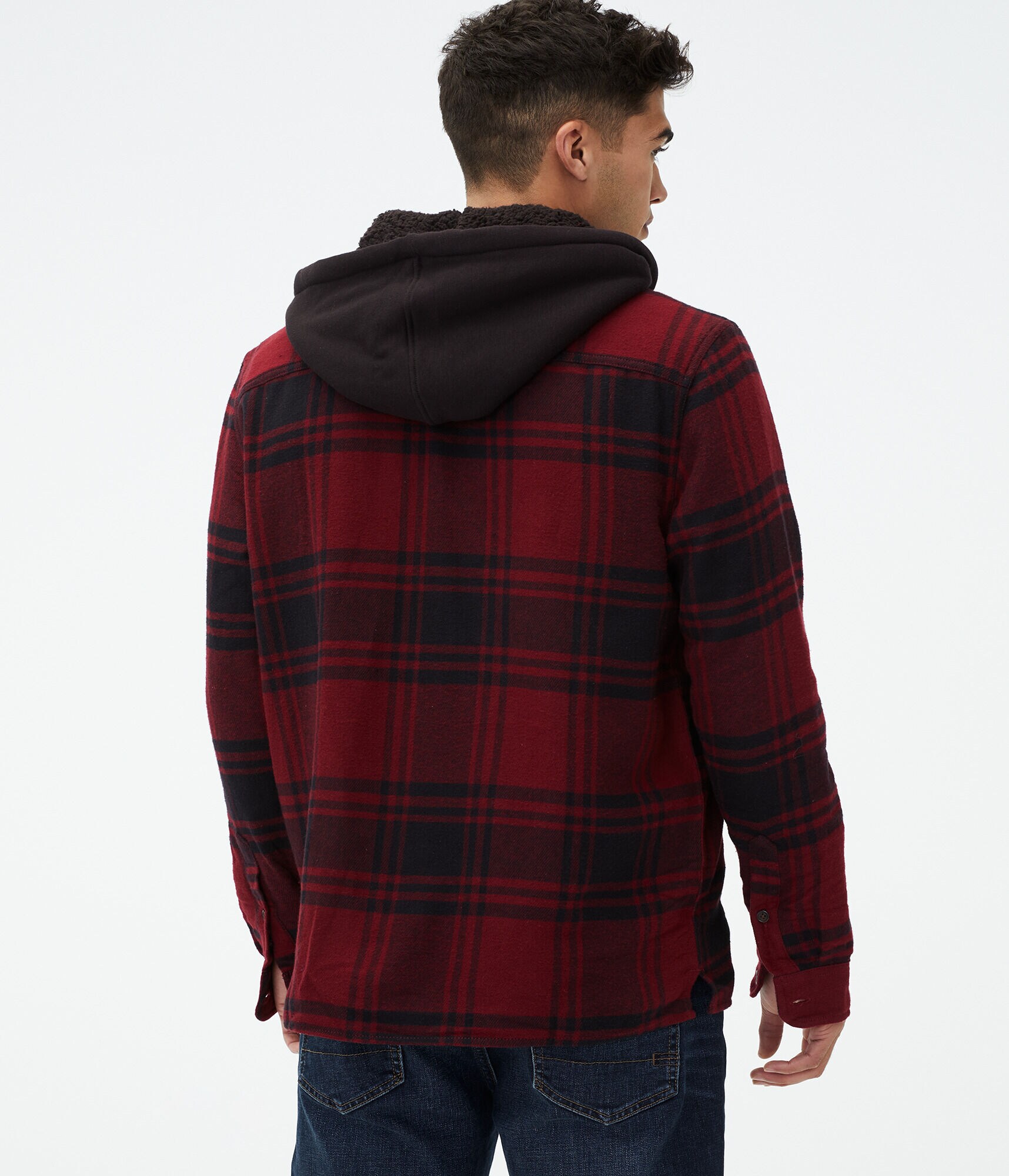 Long Sleeve Hooded Flannel Button-Down Shirt