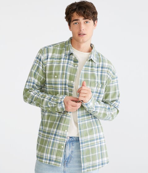 Long Sleeve Relaxed Washed Plaid Flannel Shirt Long Sleeve Relaxed Washed Plaid Flannel Shirt
