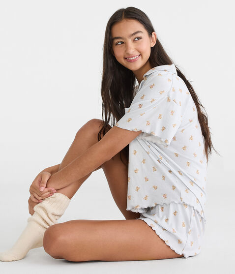 Printed Pointelle Knit Sleep Shirt Printed Pointelle Knit Sleep Shirt
