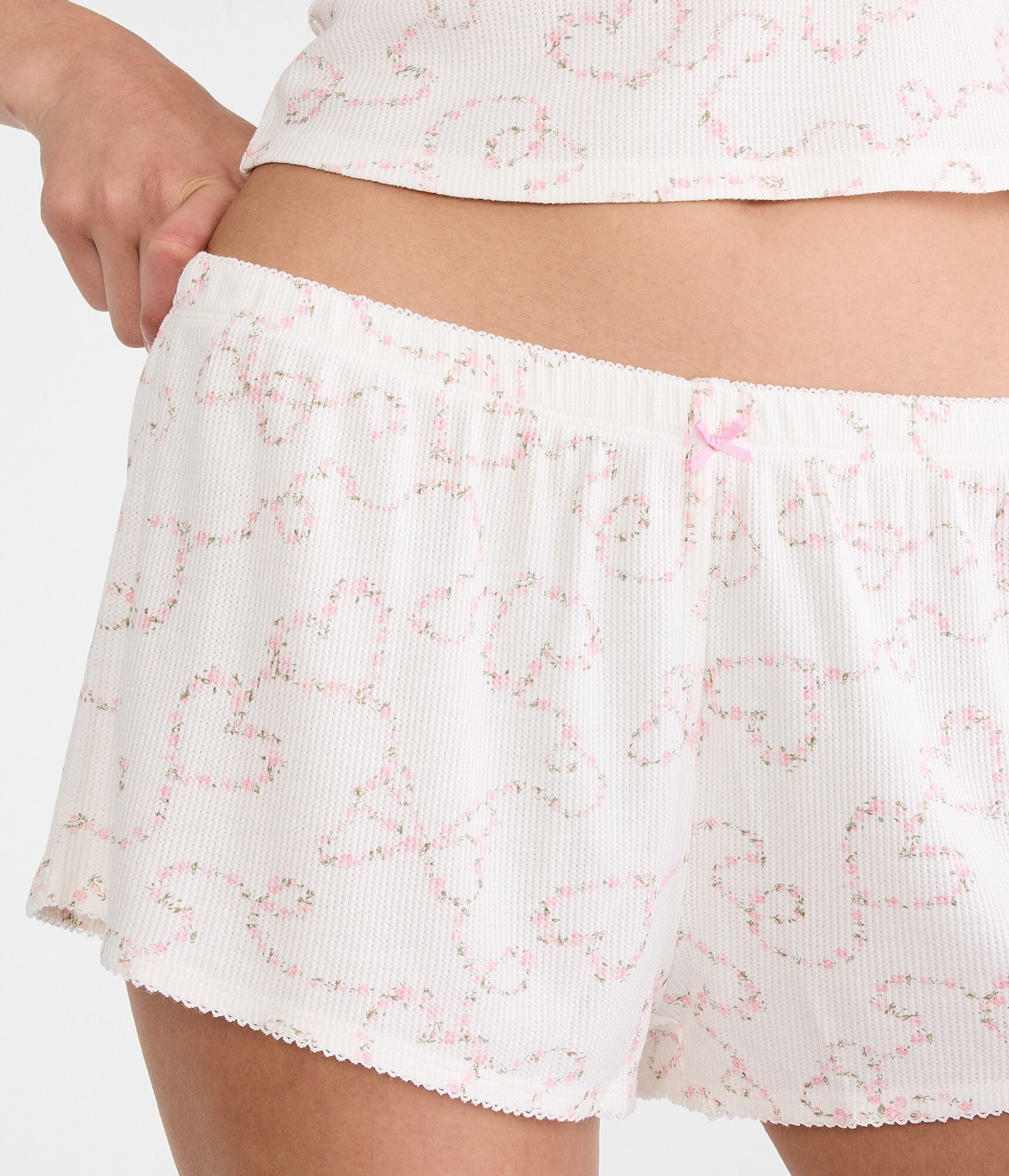 Floral Bow Waffle Sleep Shorts