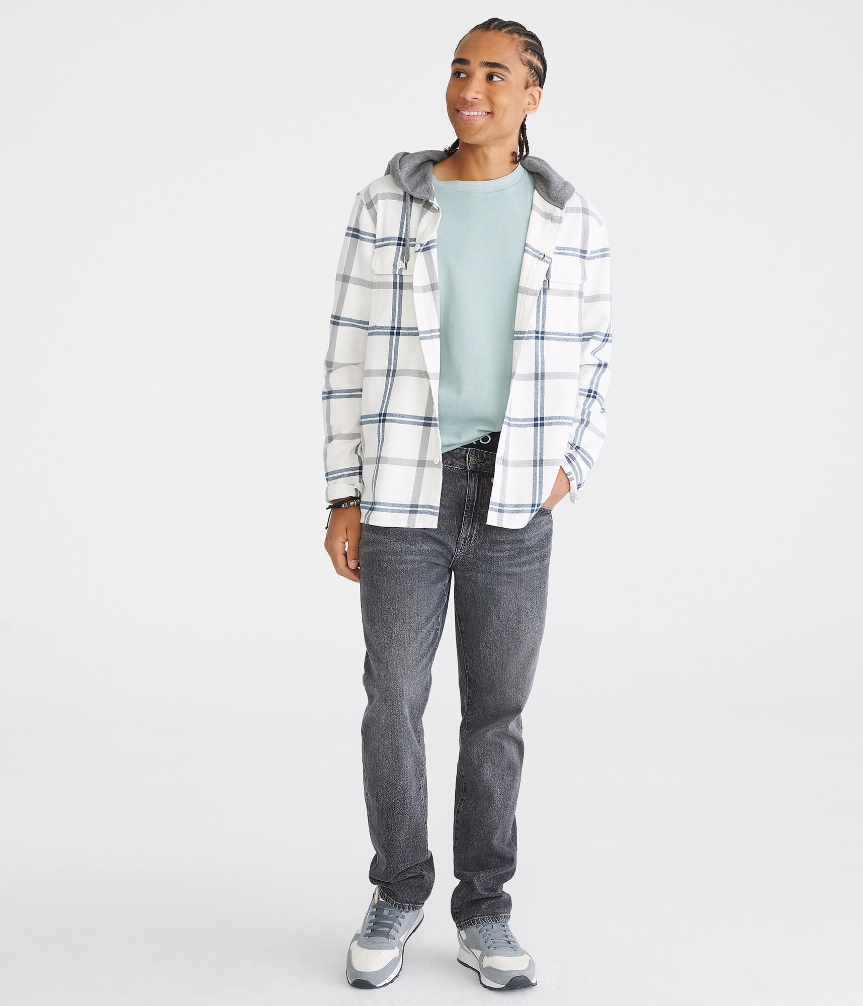 Long Sleeve Hooded Plaid Flannel Shirt