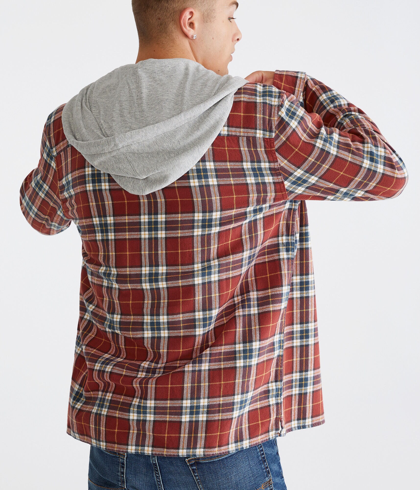 Long Sleeve Plaid Hooded Flannel Shirt
