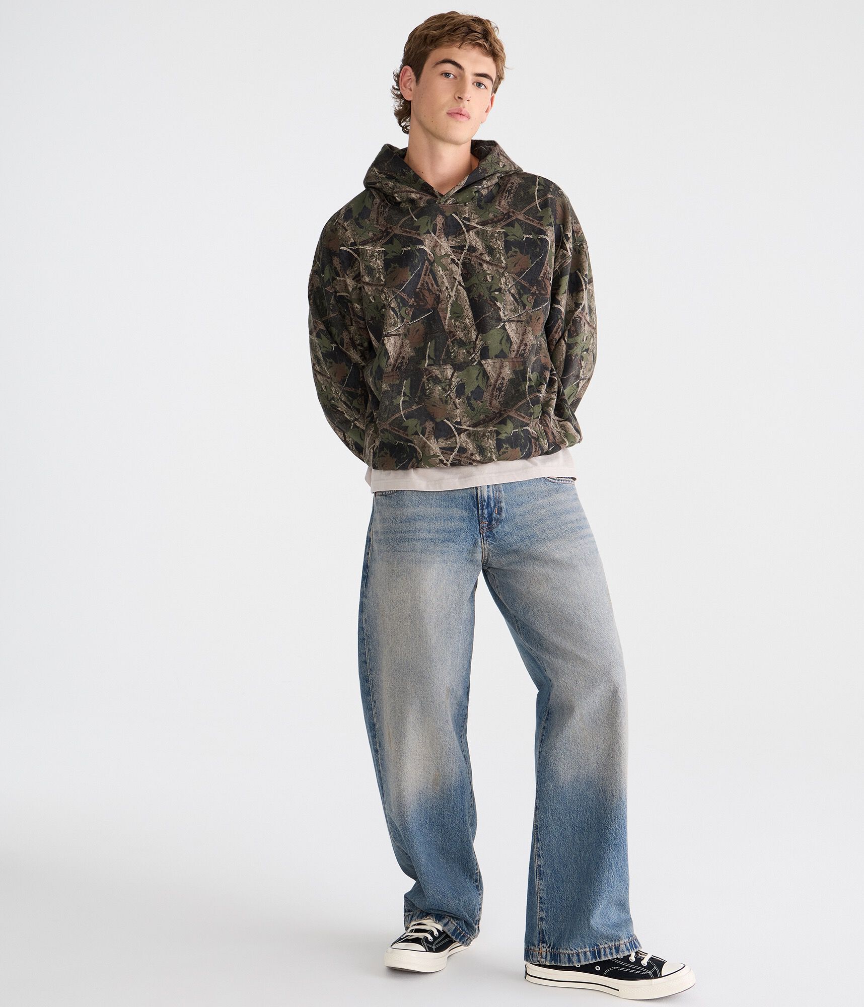 Cloud Soft Forest Camo Boxy Pullover Hoodie