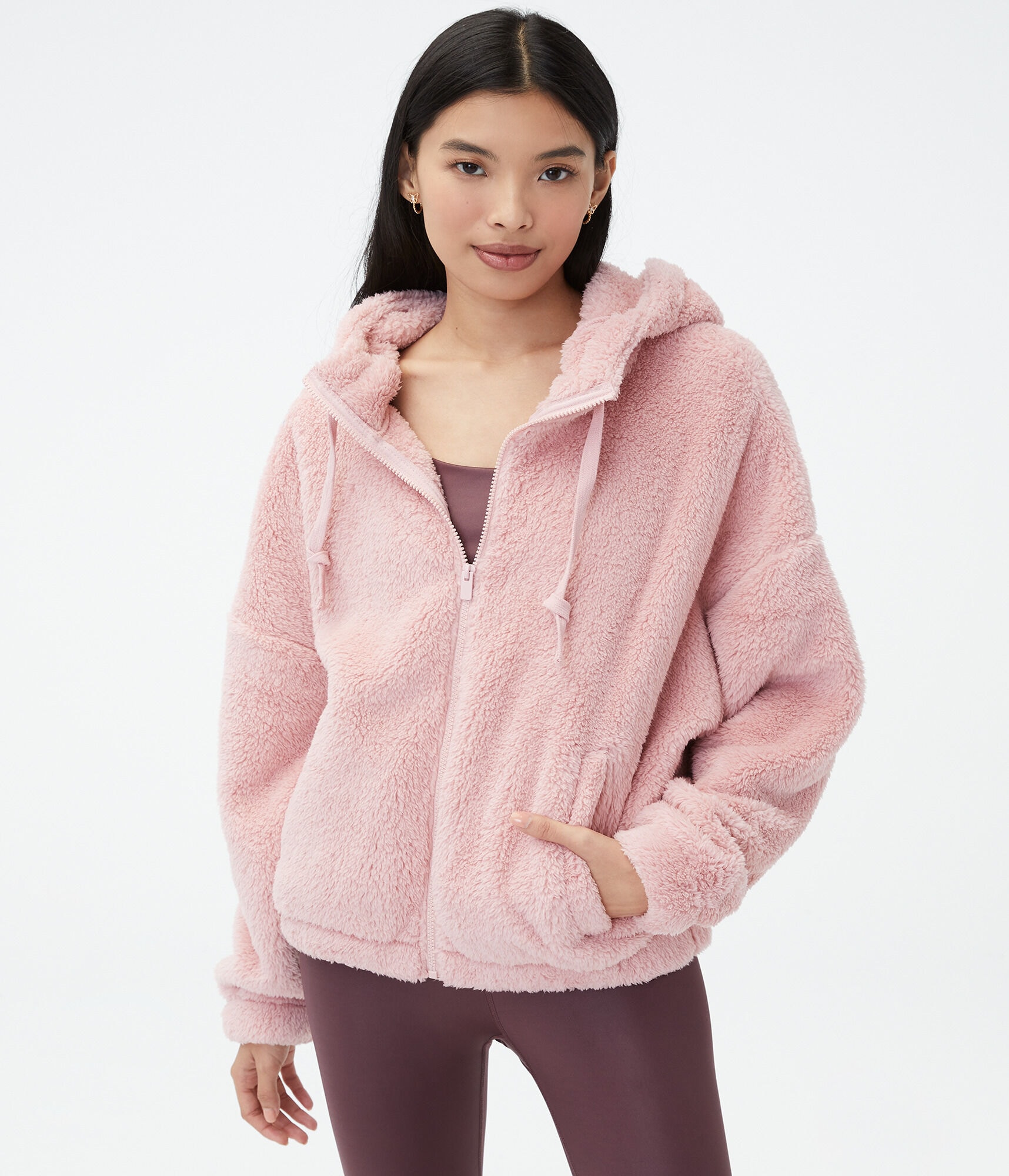 Sherpa Fleece Oversized Full-Zip Hoodie