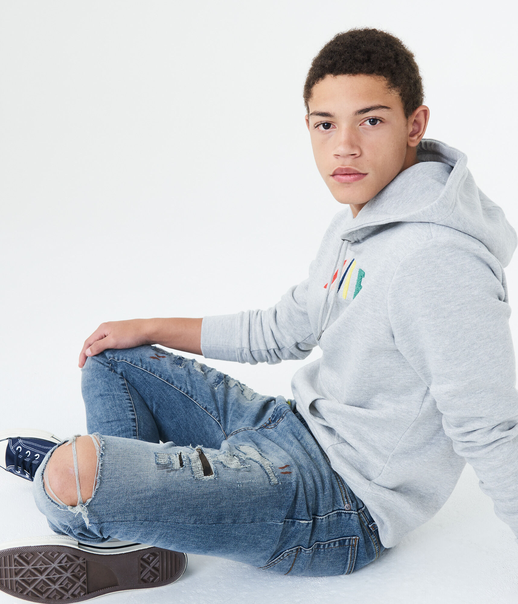 Skinny Medium Wash Rip-And-Repair Stretch Jean