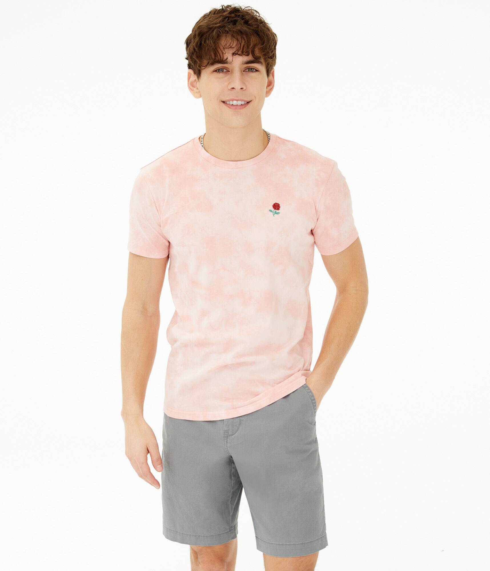 Embroidered Rose Tie-Dye Graphic Tee