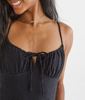 Solid Scoop-Neck Eyelet A-Line Dress