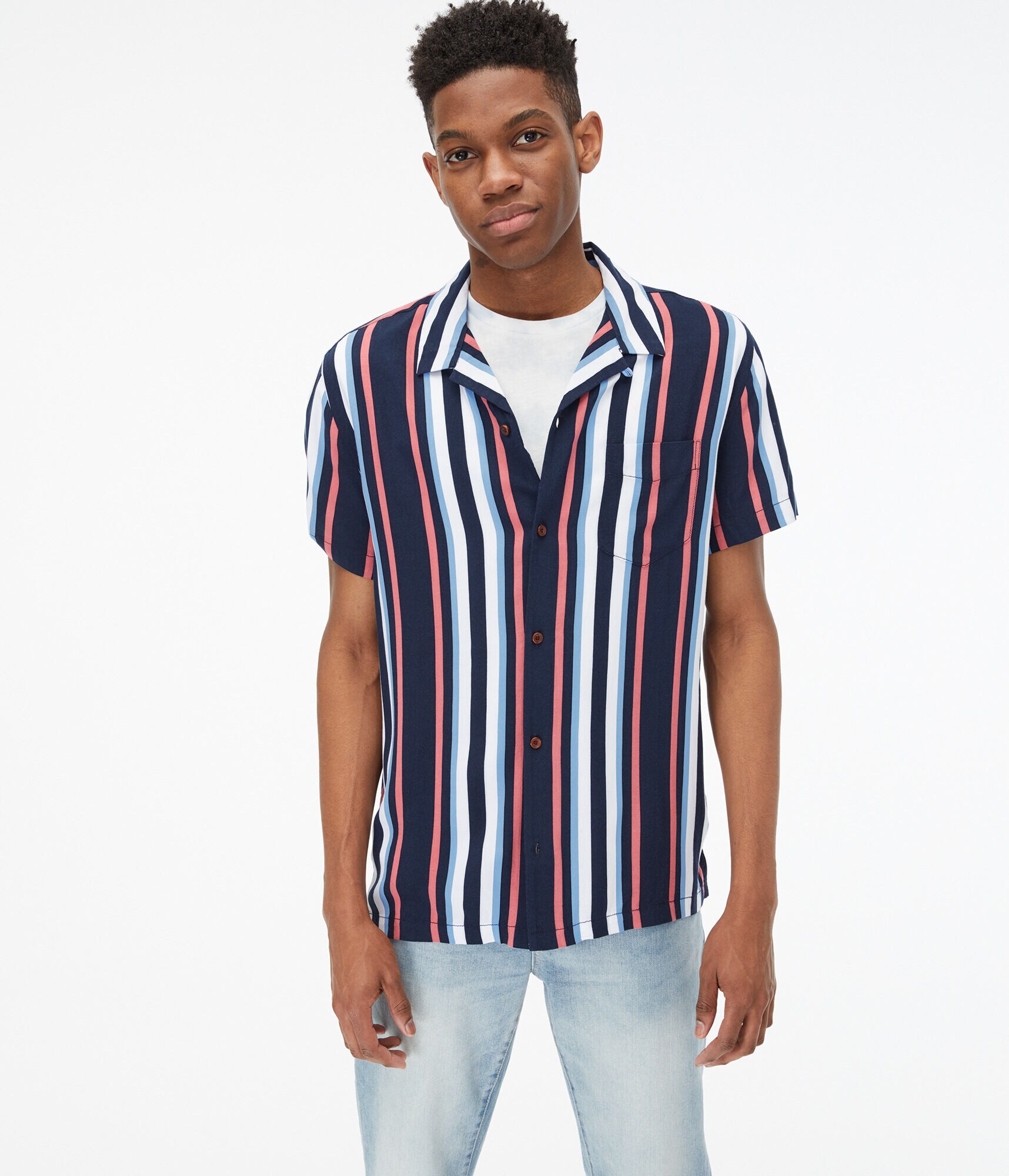 Vertical Stripe Button-Down Resort Shirt