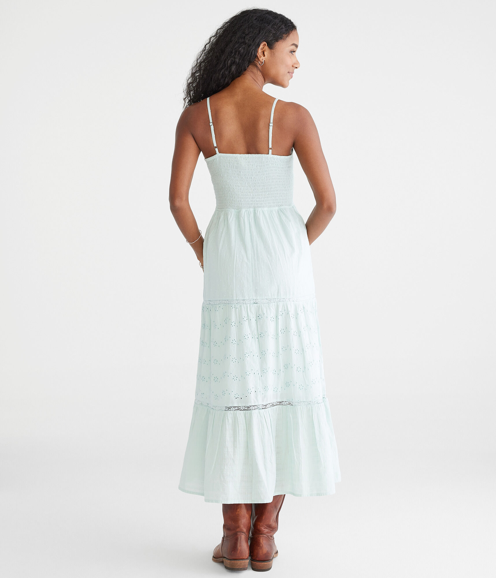 Solid Sweetheart Eyelet Midi Dress